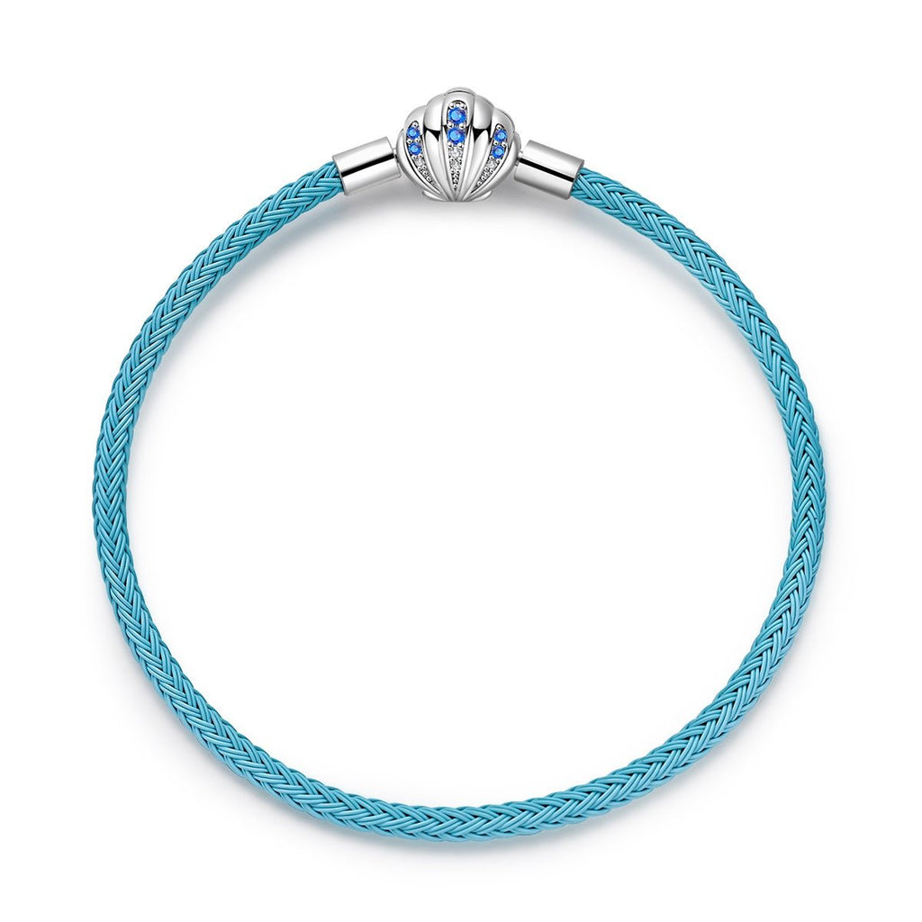 Blue Braided Leather Bracelet with Seashell Clasp