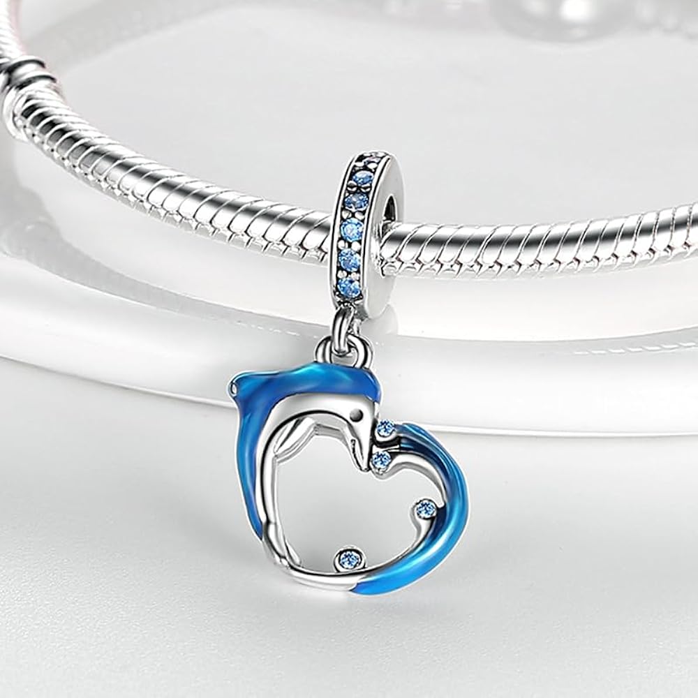Blue Dolphin Heart Dangle Charm