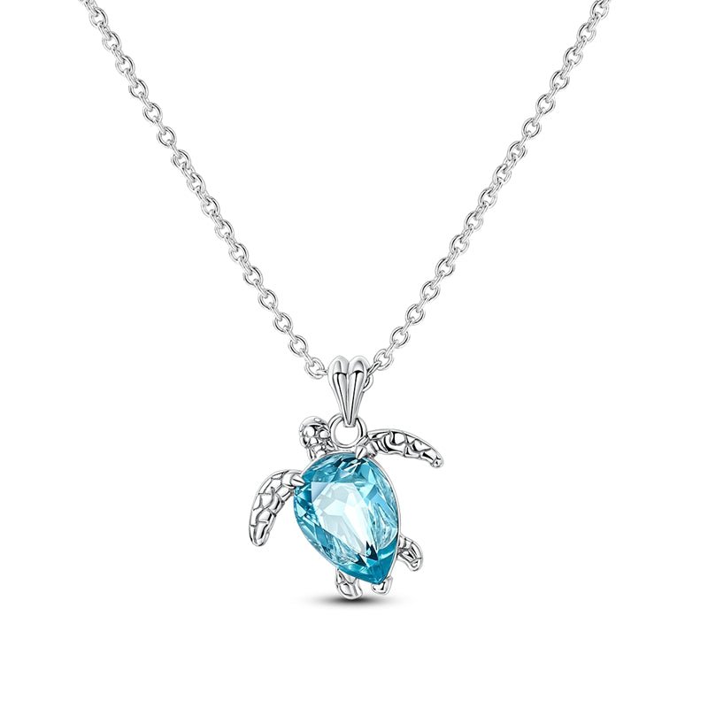 Blue Turtle with Crystal Pendant Necklace