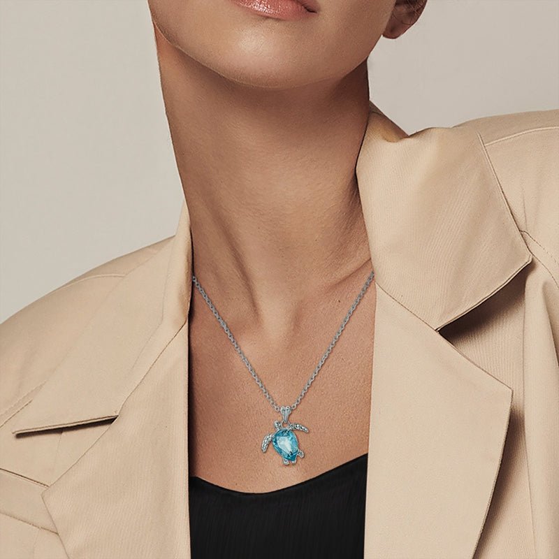 Blue Turtle with Crystal Pendant Necklace