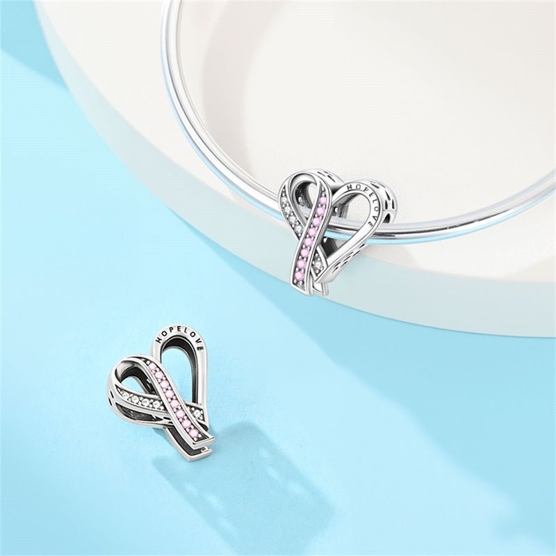 Breast Cancer Awareness Ribbon Heart Charm