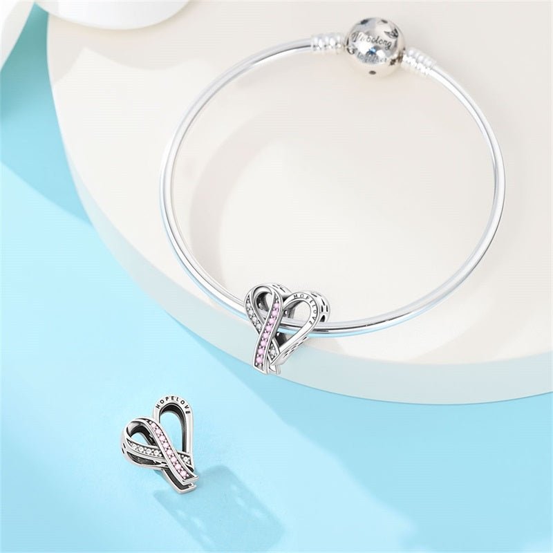 Breast Cancer Awareness Ribbon Heart Charm