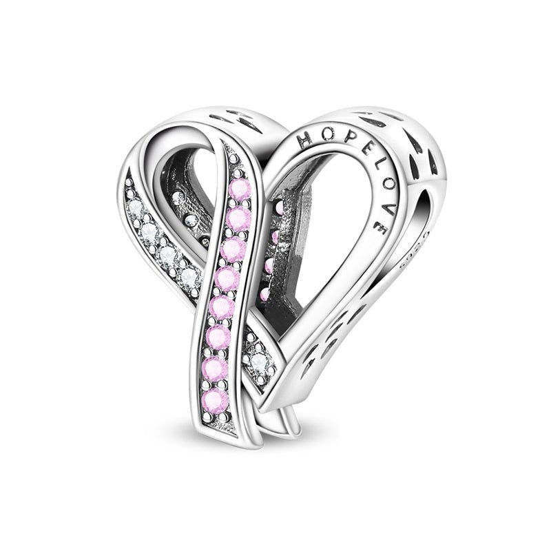 Breast Cancer Awareness Ribbon Heart Charm