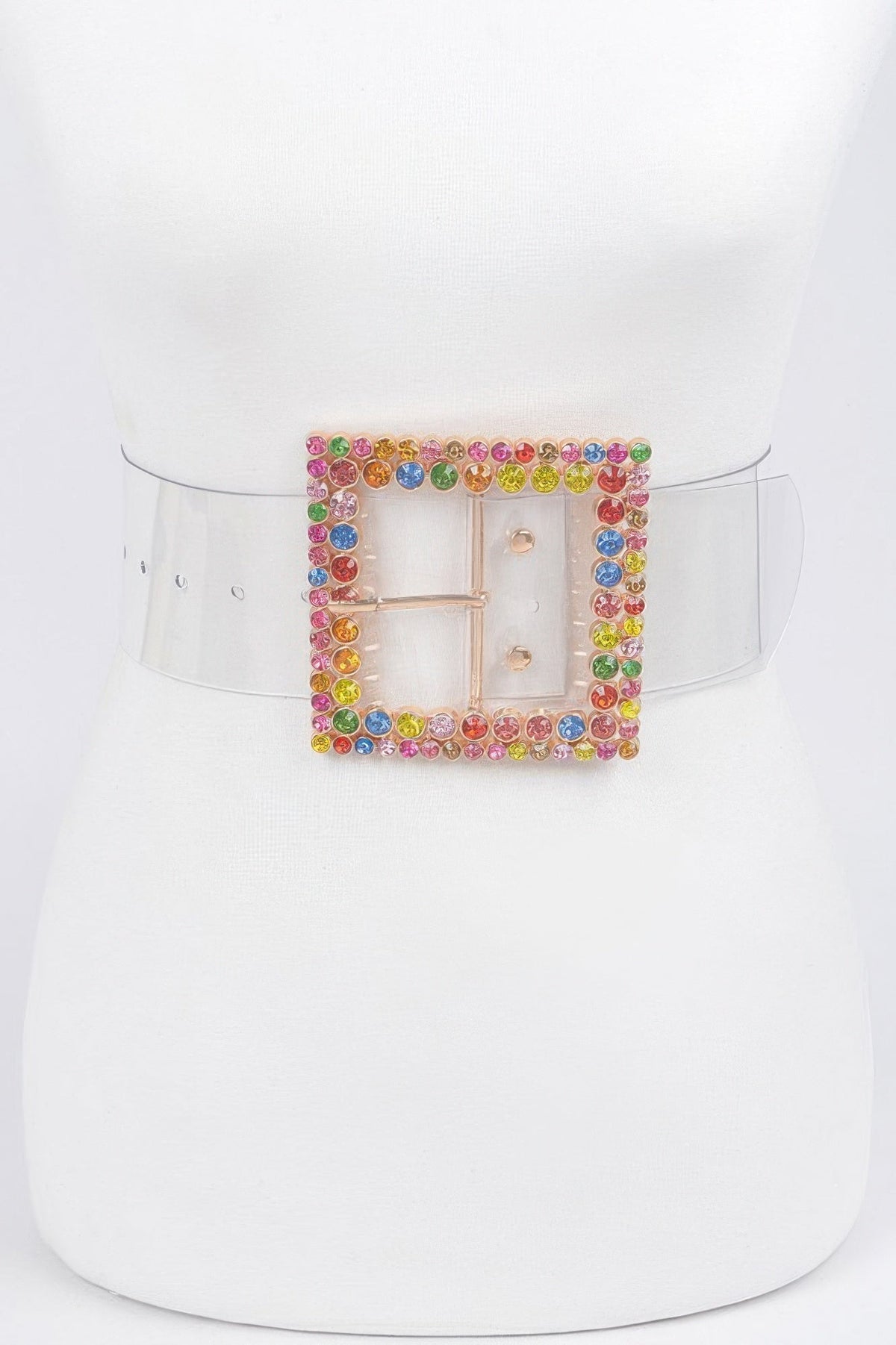 Multi Rhinestone Buckle Clear Belt