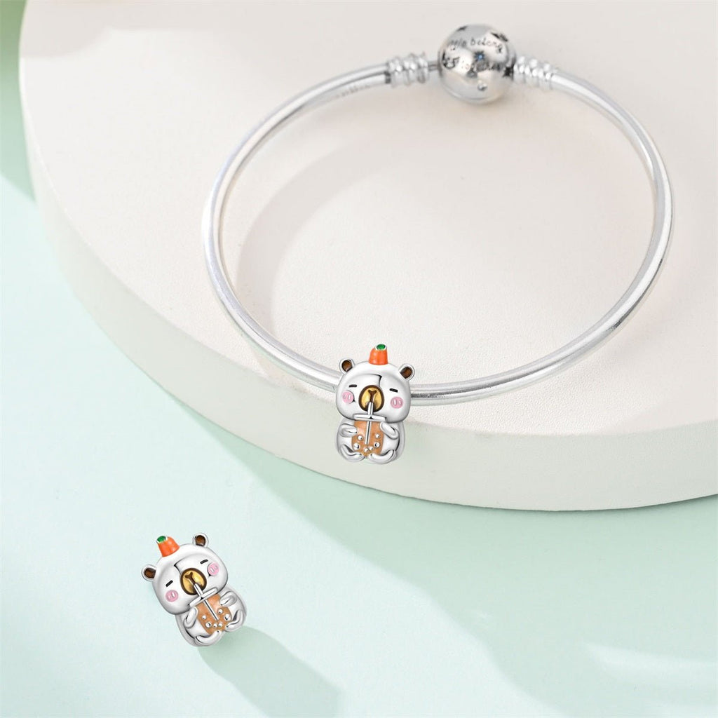Capybara with Bubble Tea Charm
