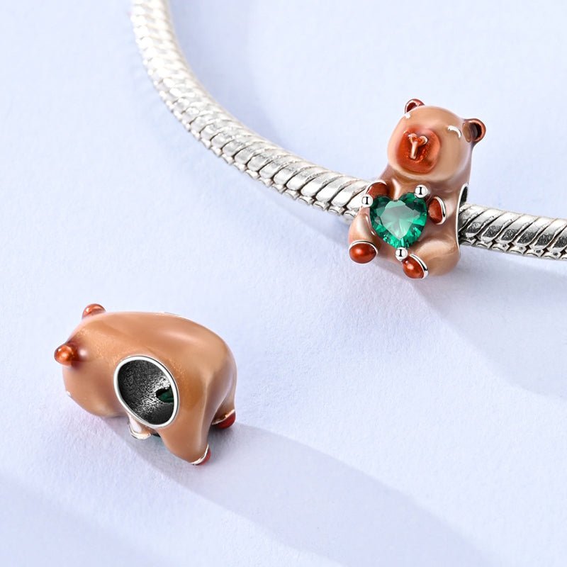 Capybara with Green Heart Gem Charm