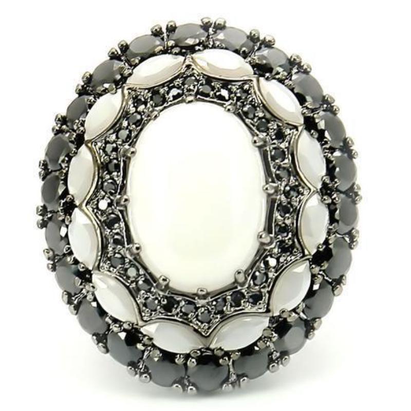 Ruthenium Brass Ring with Milky CZ in White