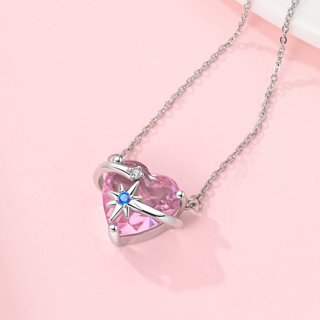 Celestial Orbit Pink Heart Necklace