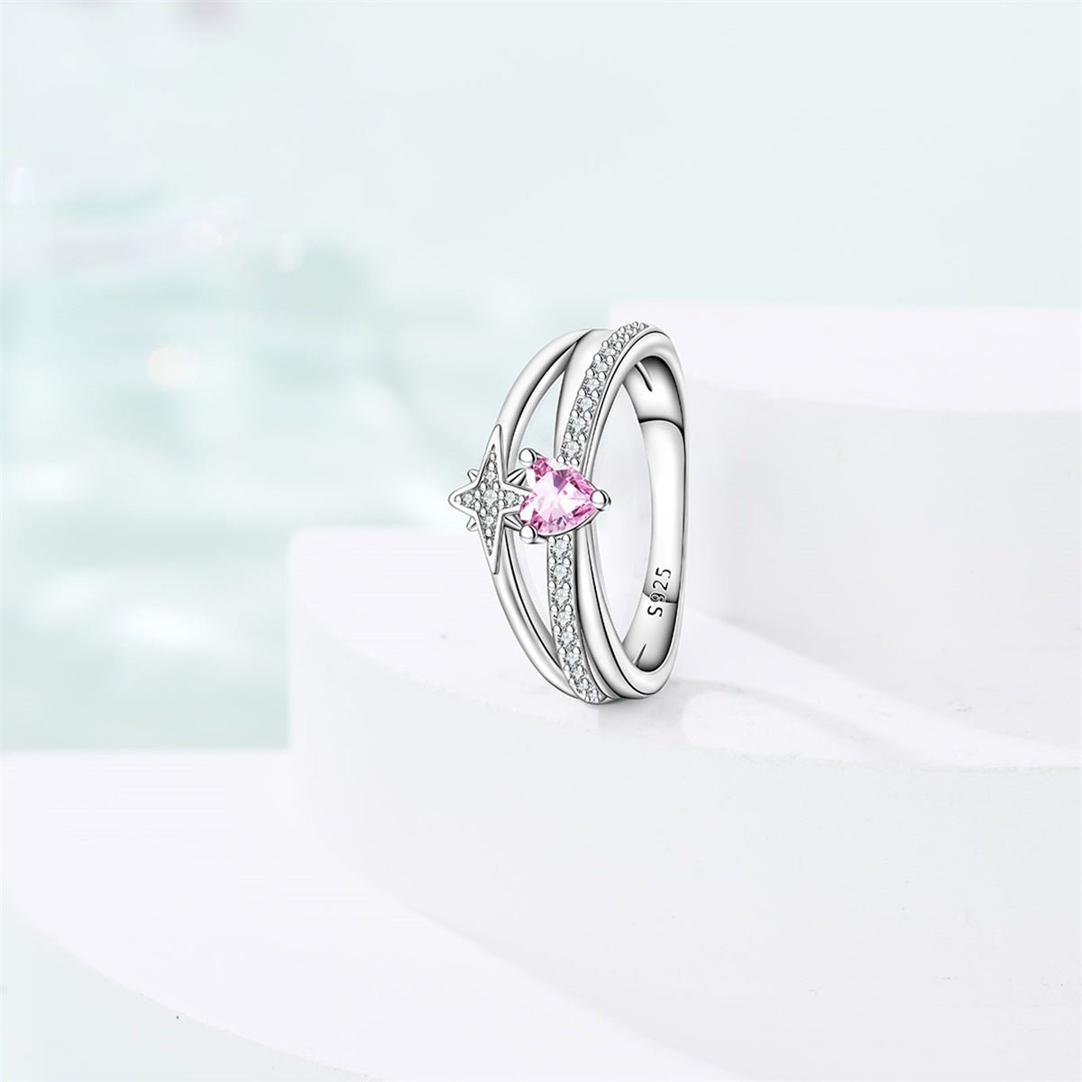 Celestial Pink Heart Gemstone Ring