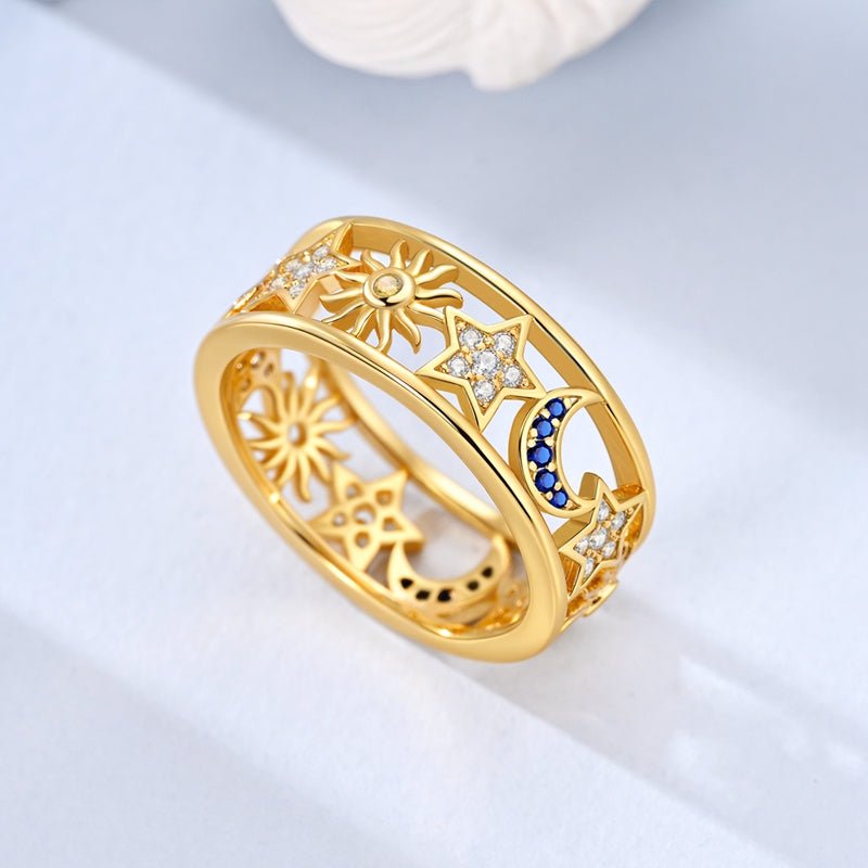 Celestial Sun, Moon & Star Gold Ring