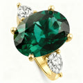 16x12mm Emerald & 1Ct Pear Shape Diamond Ring 14k Gold Lab Grown