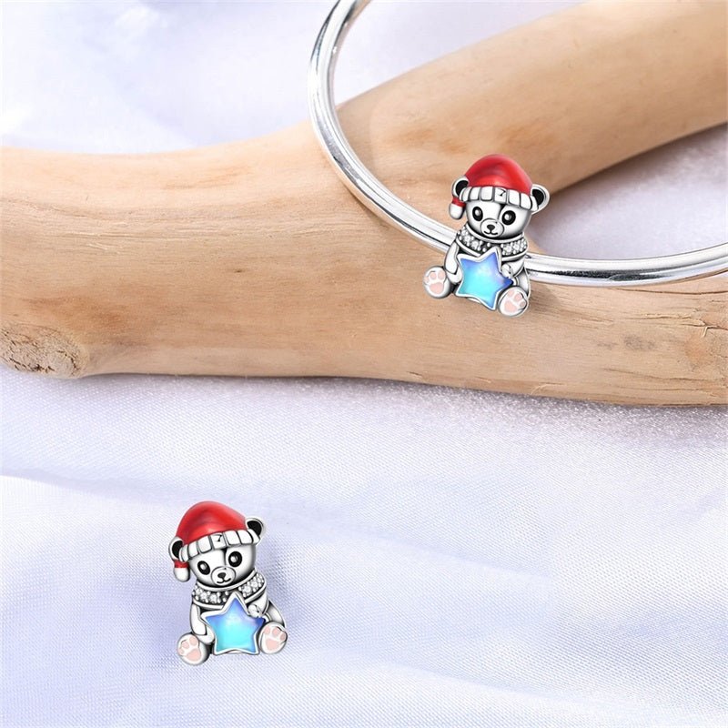 Christmas Teddy Bear with Blue Star Charm