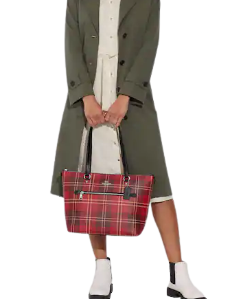 Coach Gallery Tote With Tartan Plaid Print