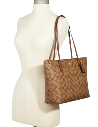 Coach Zip Top Tote In Signature Canvas