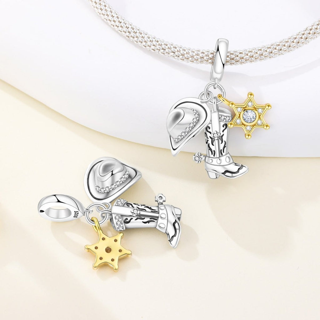Cowboy Hat, Boot & Sheriff Star Dangle Charm