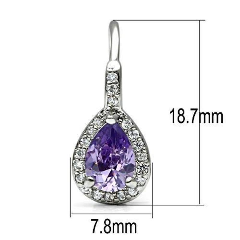 Rhodium Brass Earrings with AAA Grade CZ in Amethyst