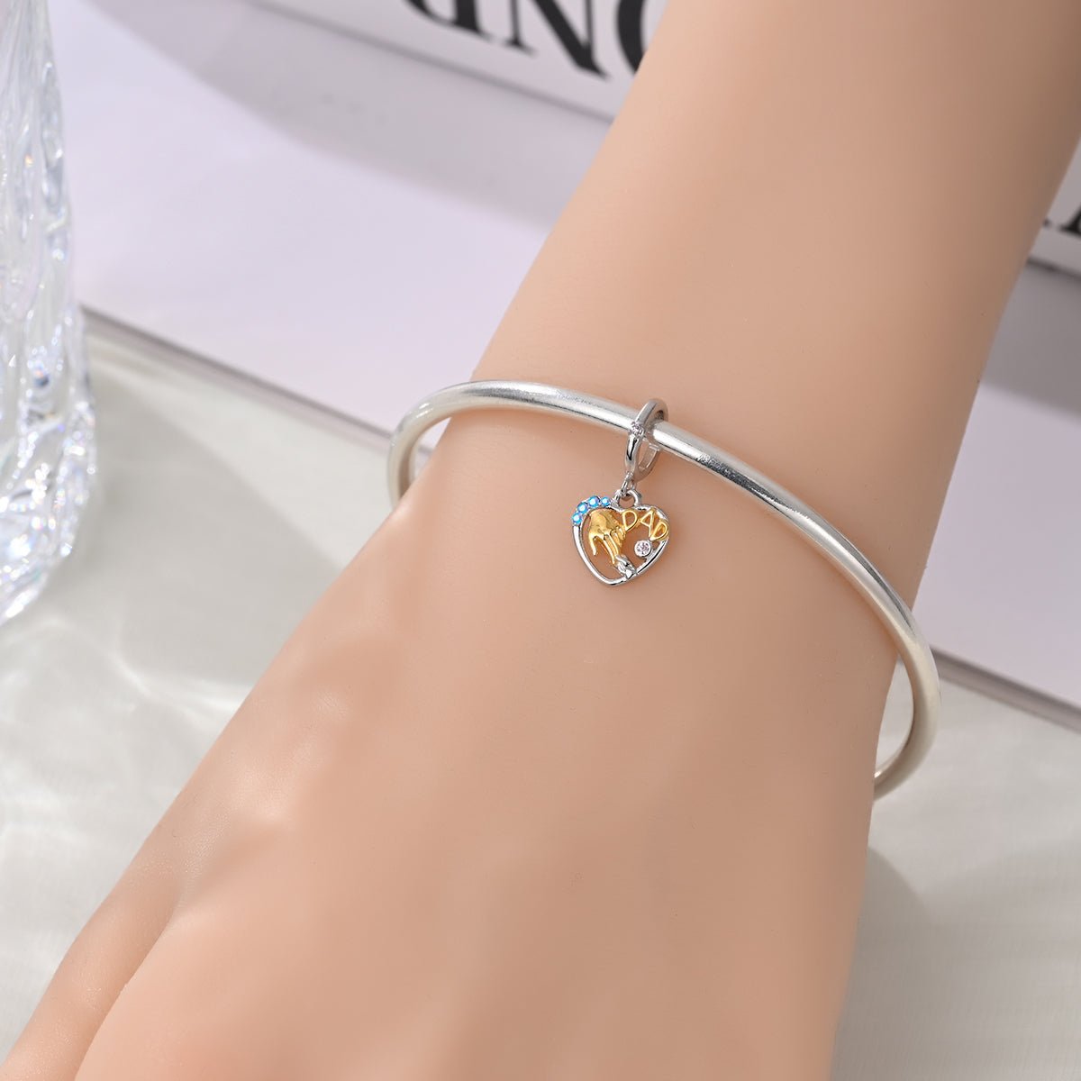 Dad & Child Holding Hands Heart Dangle Charm