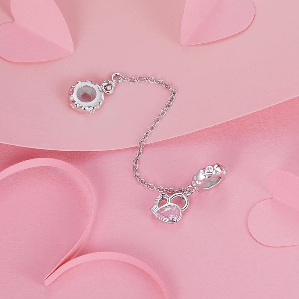 Delicate Pink Crystal Heart Safety Chain Charm
