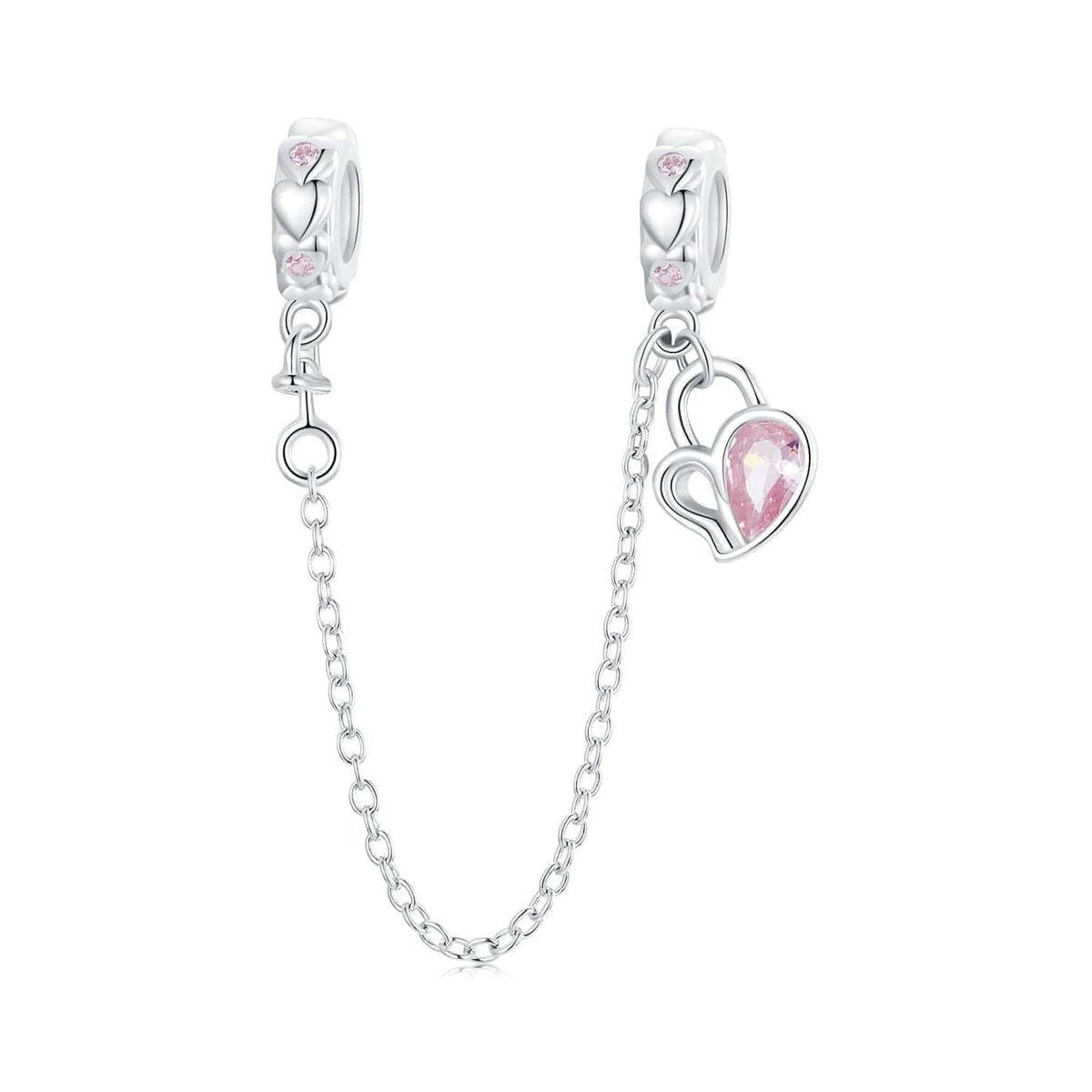 Delicate Pink Crystal Heart Safety Chain Charm