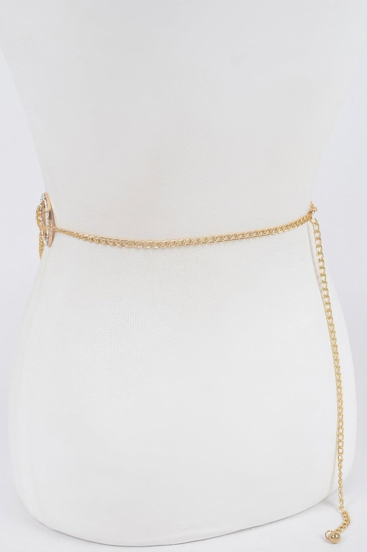Metal Chain Waist Belt with Decorative Stone Ring