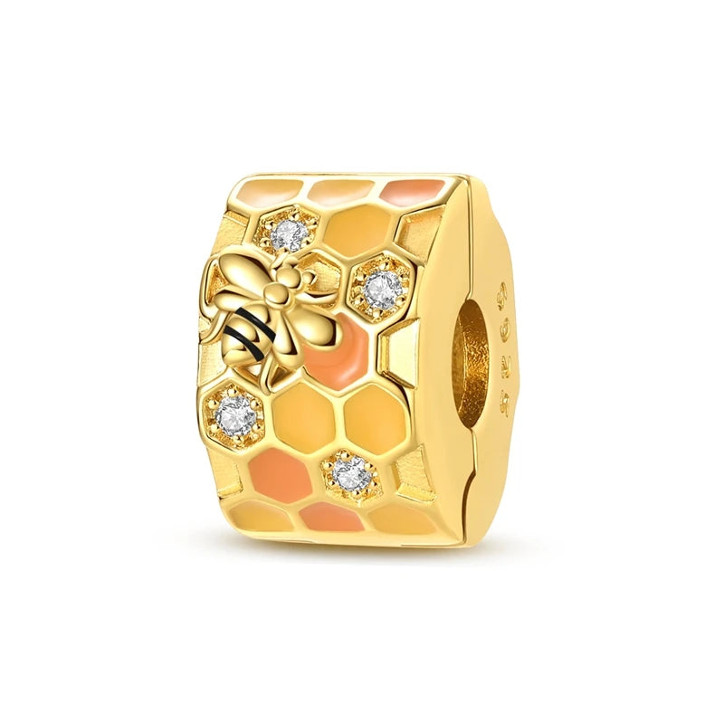 Golden Honeycomb Bee Clip Charm