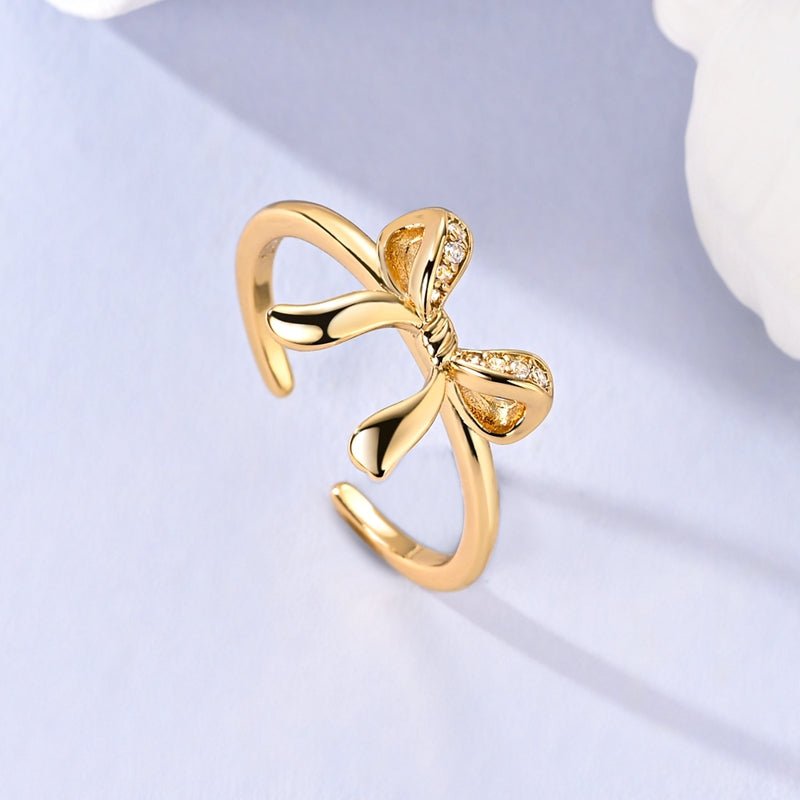 Elegant Gold Bow Adjustable Ring