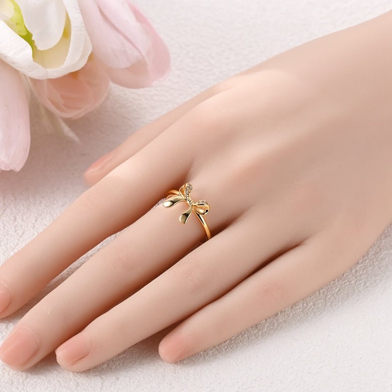 Elegant Gold Bow Adjustable Ring