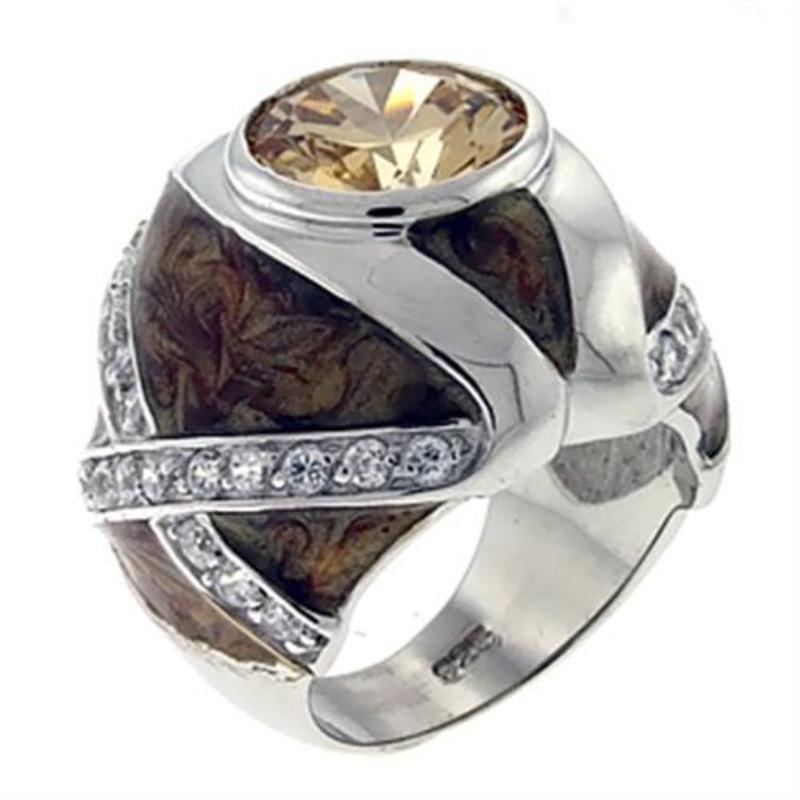 High-Polished 925 Sterling Silver Ring with AAA Grade CZ in Champagne