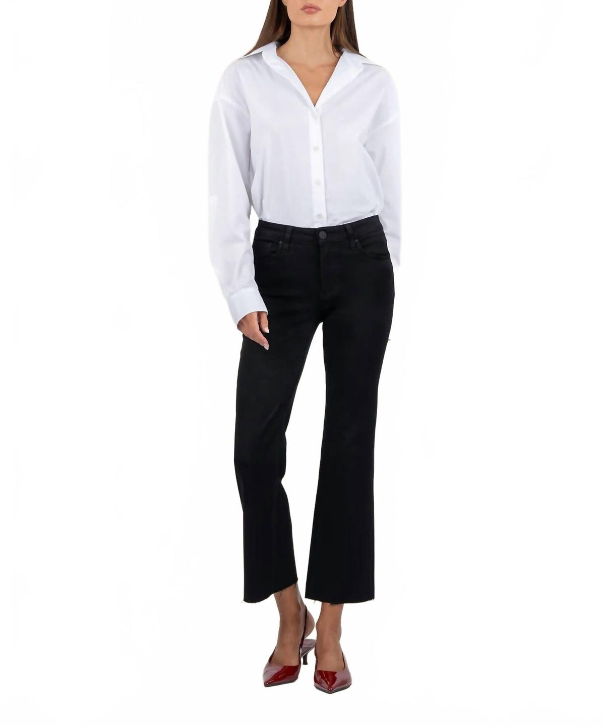 Kelsey Mid Rise Flared Leg Jeans In Black