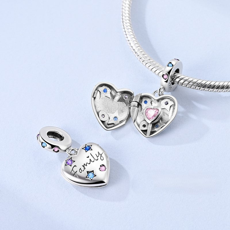 Family Heart Locket Dangle Charm