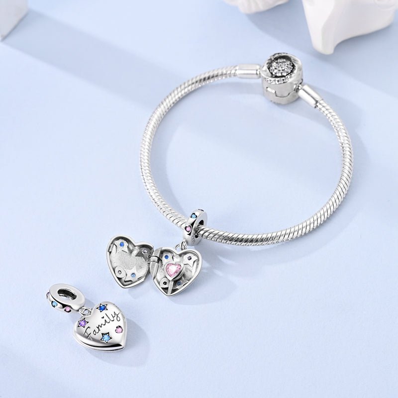 Family Heart Locket Dangle Charm