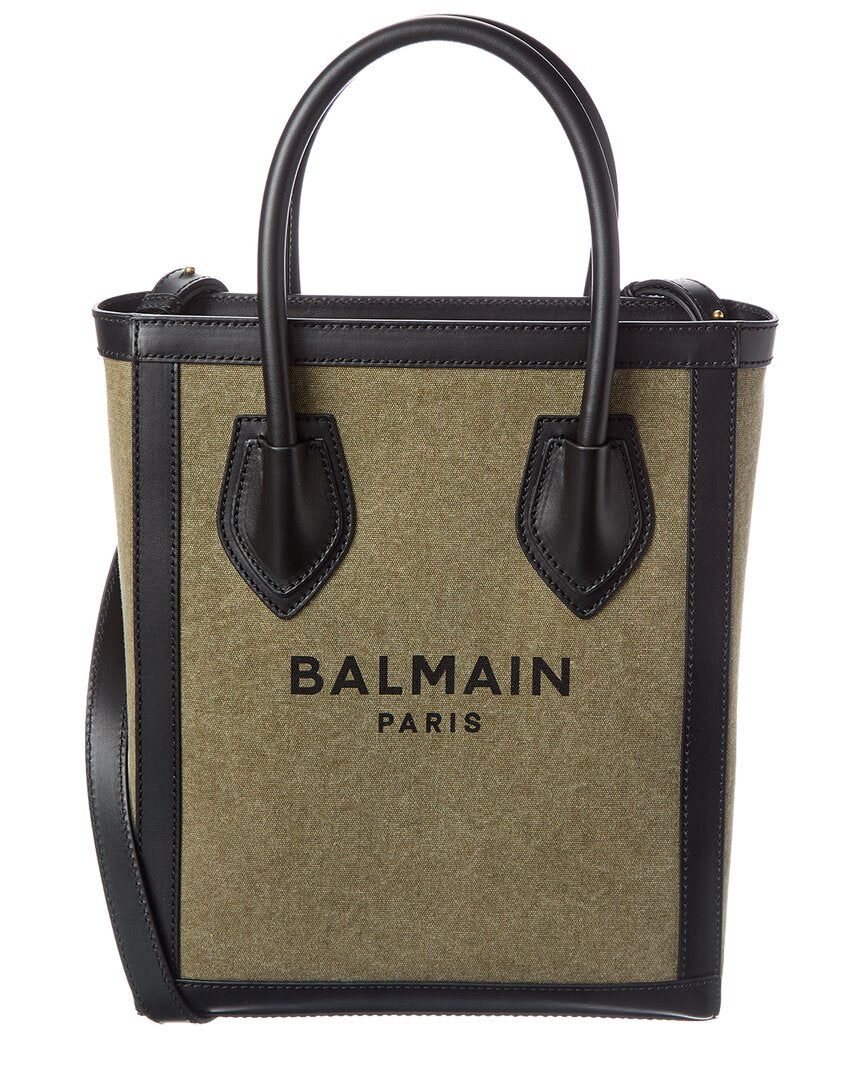 Balmain Logo Canvas & Leather Tote
