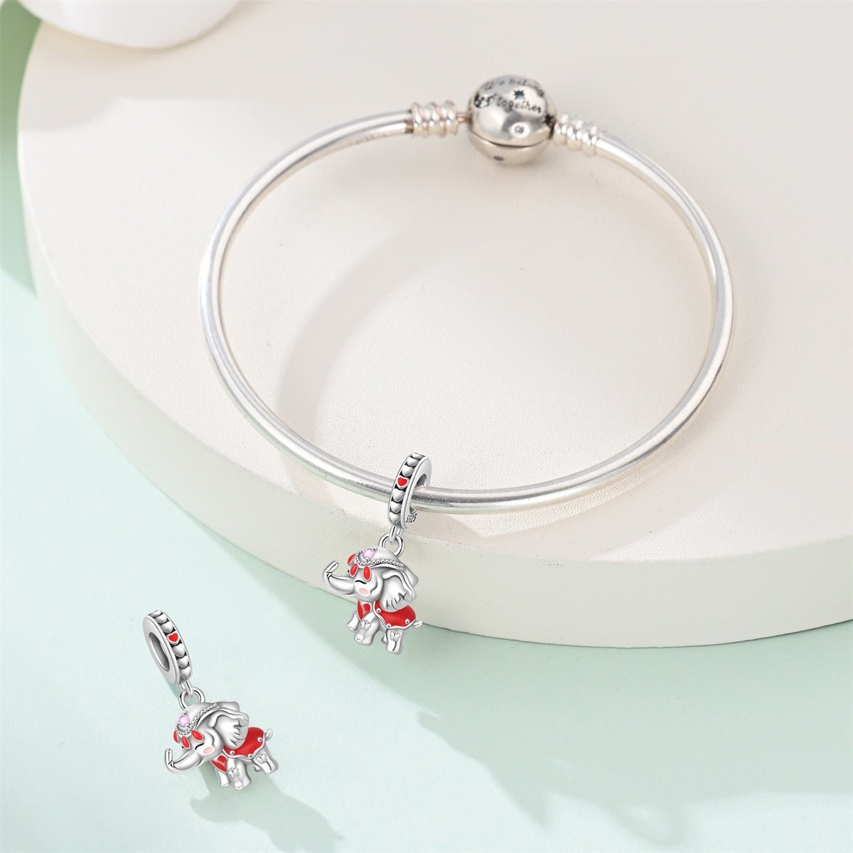 Festive Elephant with Red Accents Dangle Charm