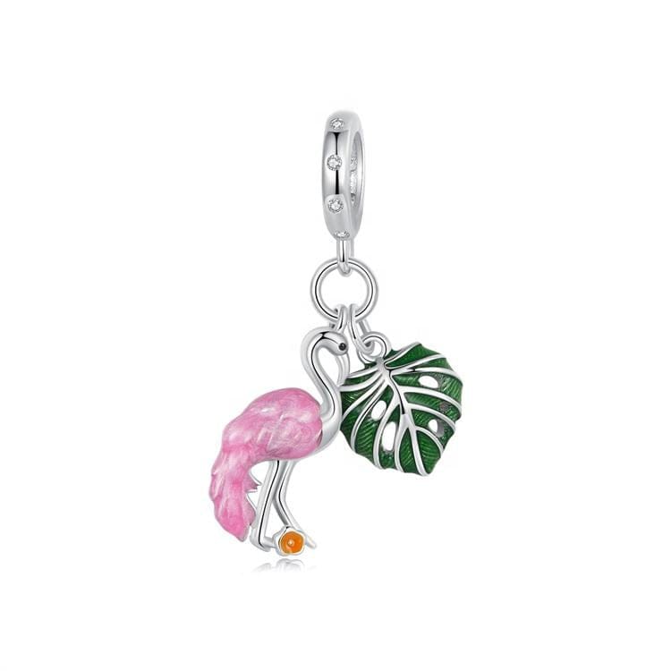 Flamingo & Monstera Leaf Dangle Charm