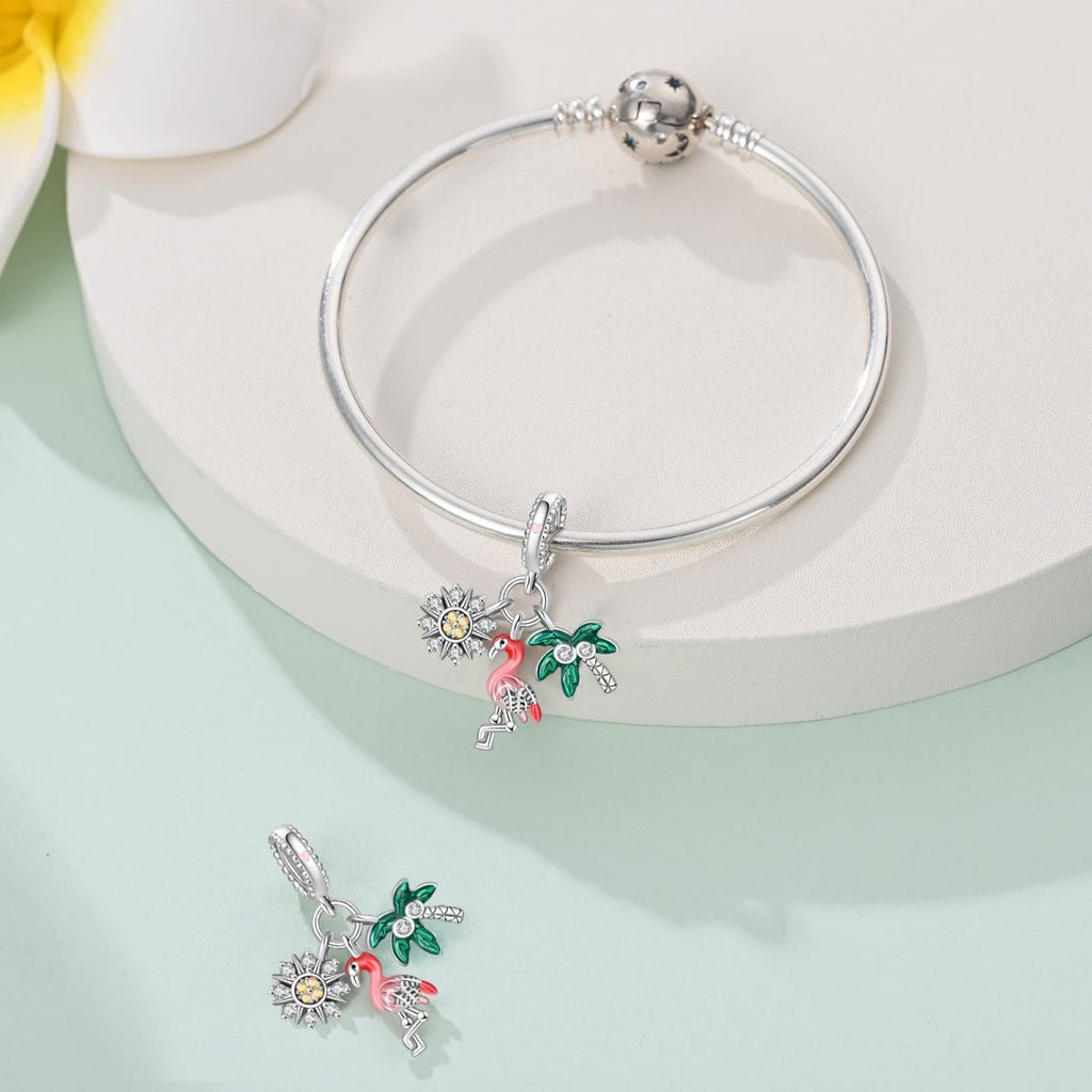 Flamingo, Palm Tree & Sunflower Triple Dangle Charm