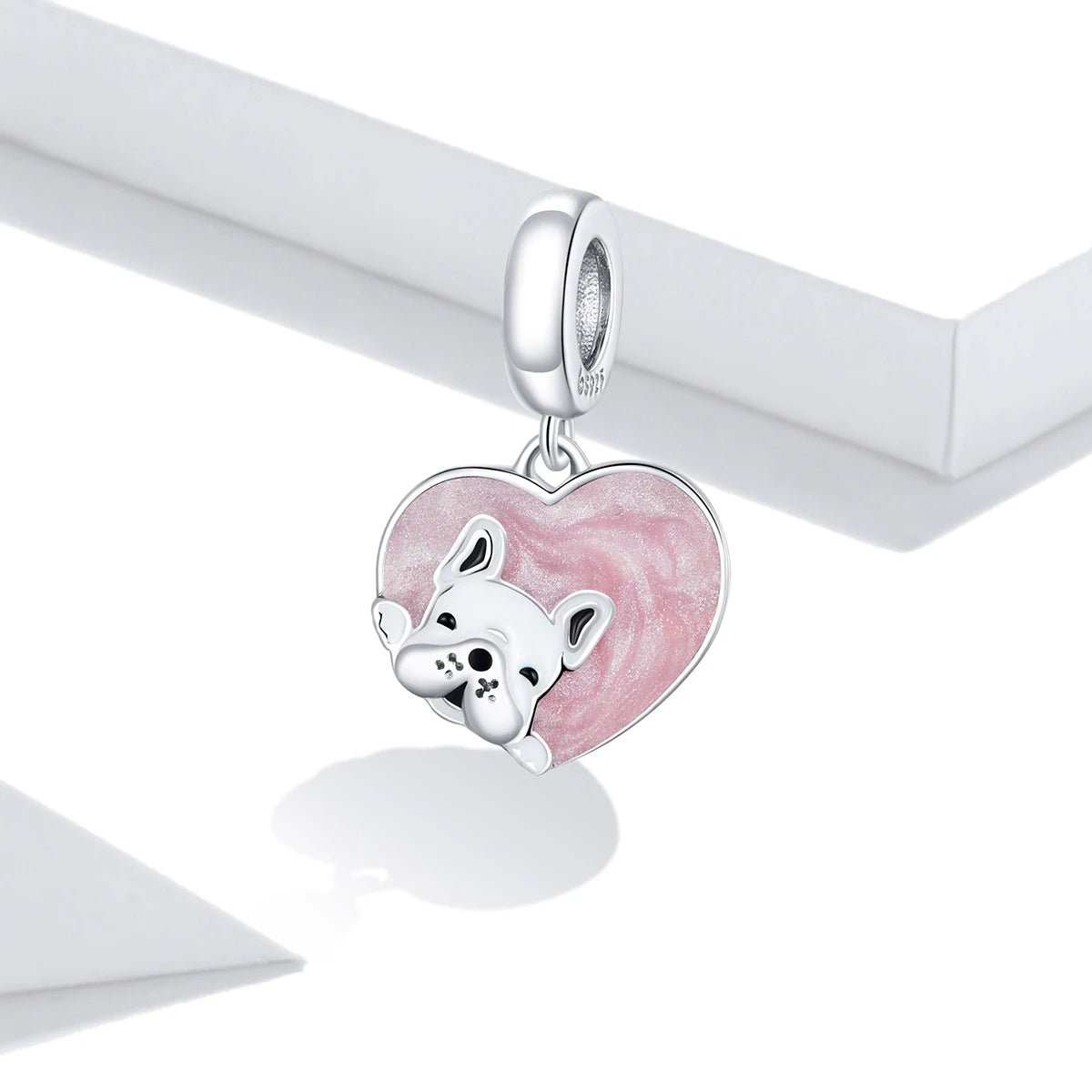 French Bulldog Love Pink Heart Dangle Charm