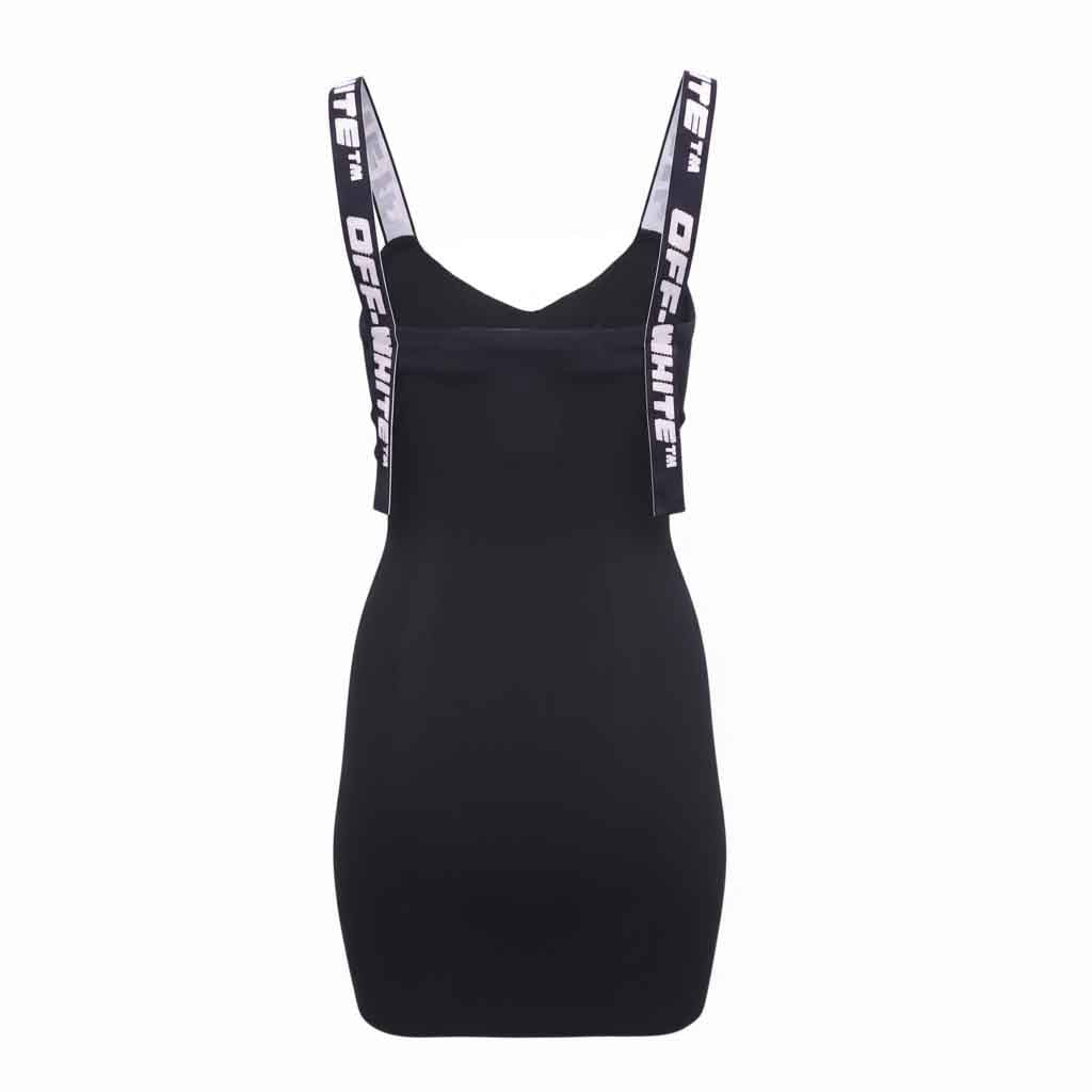 OFF-WHITE BLACK DRESS WITH LOGO STRAPS - SIZE 36