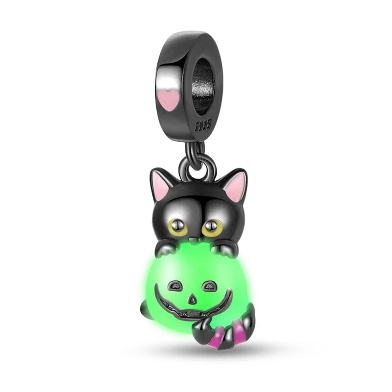 Glow in the Dark Luminous Cat with Pumpkin Dangle Charm