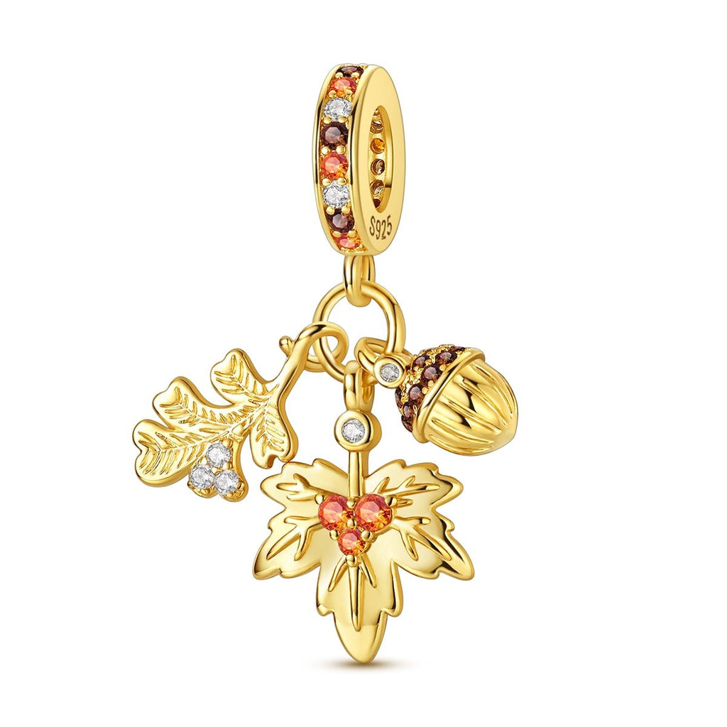 Gold Autumn Leaves & Acorn Dangle Charm
