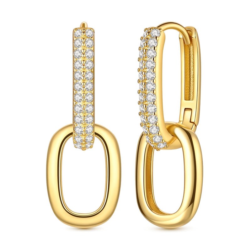 Gold Double Link Drop Hoop Earrings