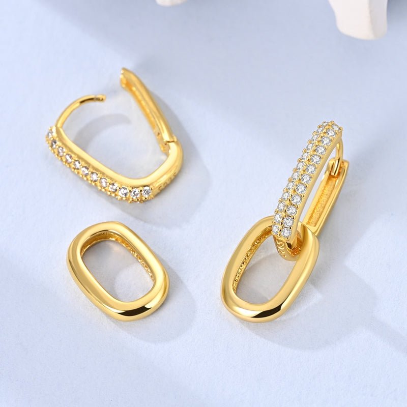 Gold Double Link Drop Hoop Earrings