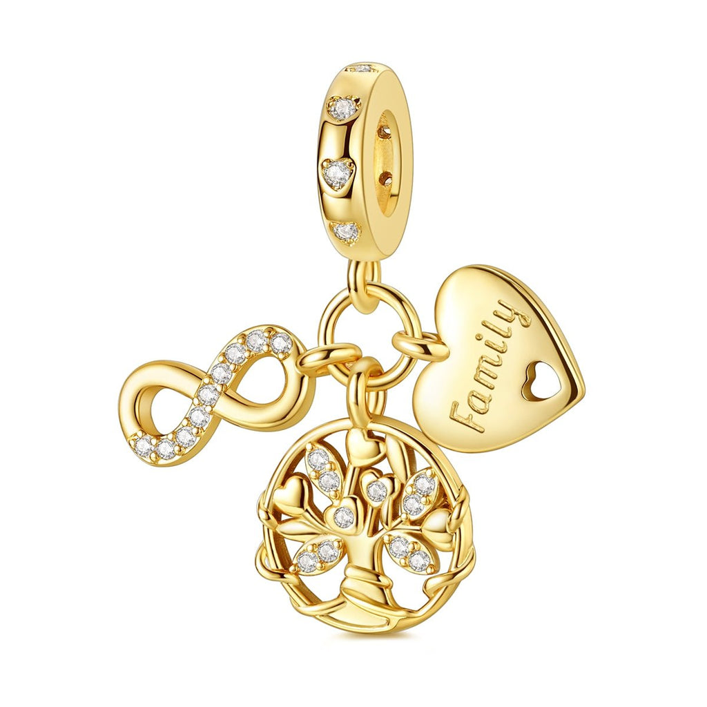 Gold Family Tree, Heart & Infinity Triple Dangle Charm