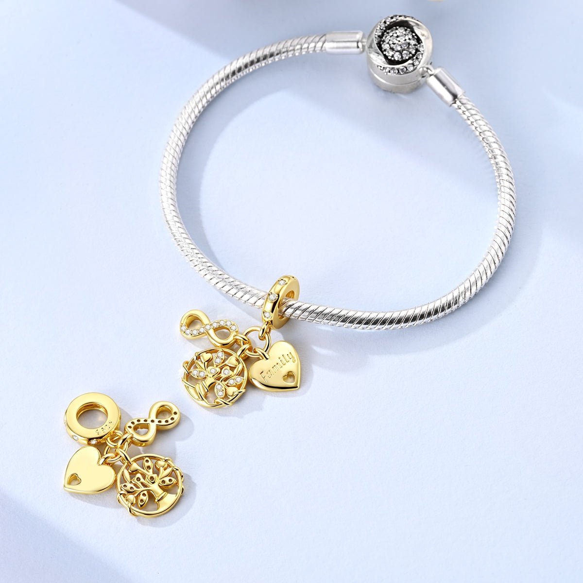 Gold Family Tree, Heart & Infinity Triple Dangle Charm