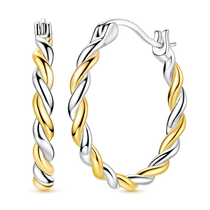 Gold & Silver Twisted Rope Hoop Earrings