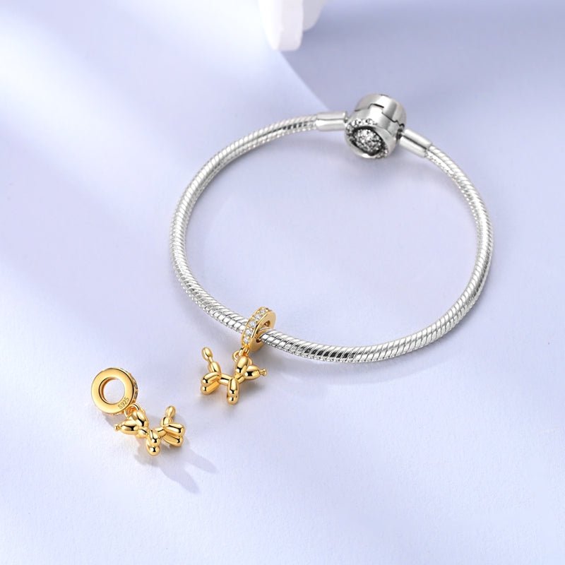 Golden Balloon Dog Dangle Charm