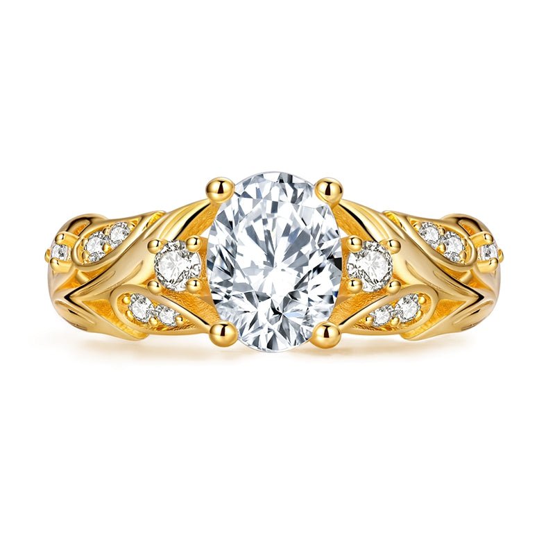 Golden Leaf Sparkle Oval Solitaire Ring