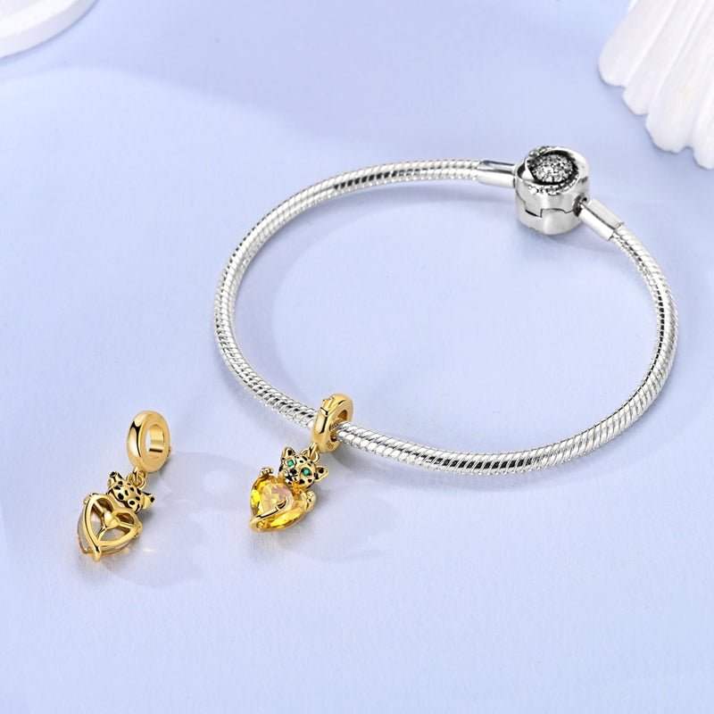 Golden Leopard with Yellow Heart Dangle Charm