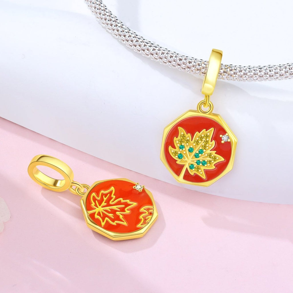 Golden Maple Leaf Autumn Dangle Charm