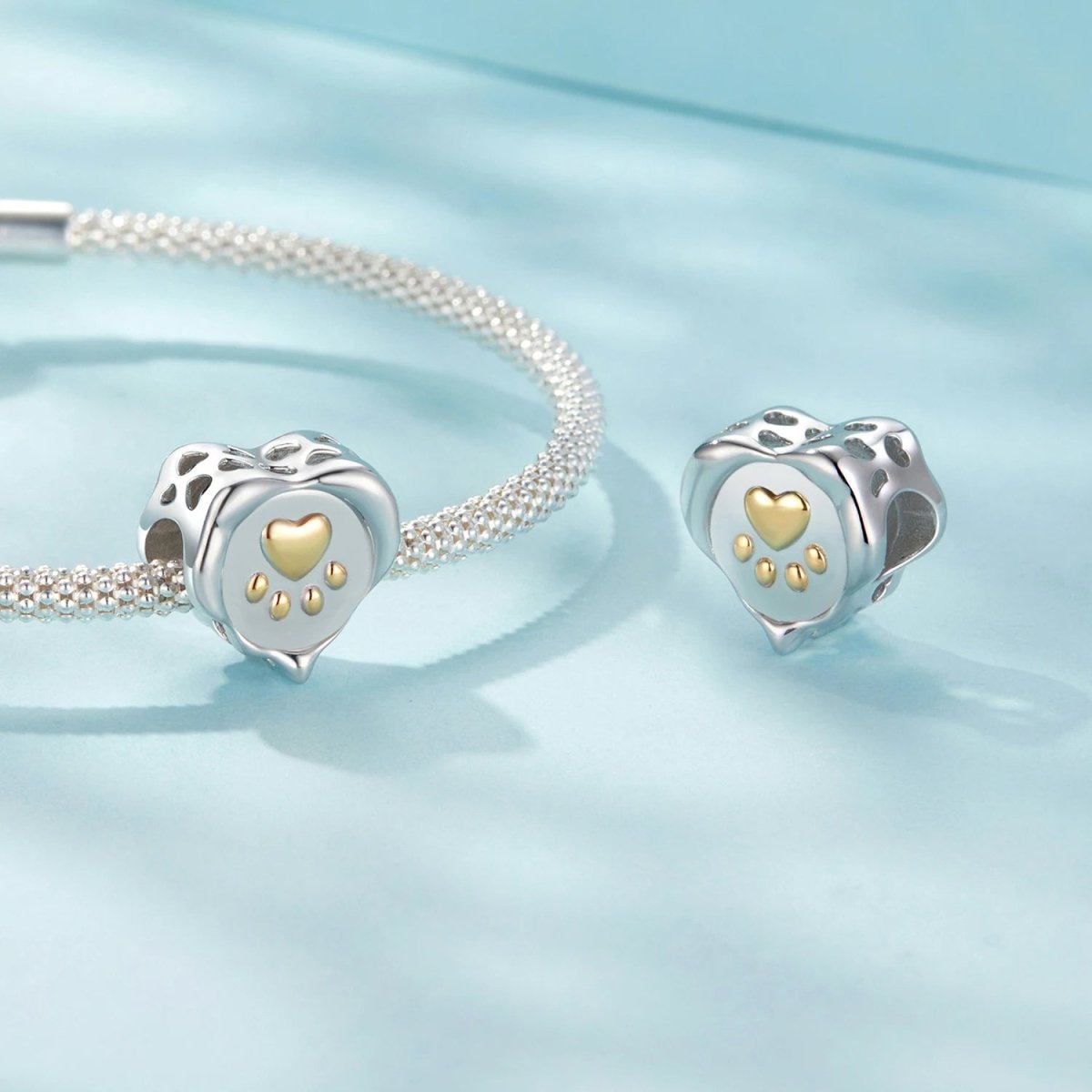 Golden Paw Print Heart Charm