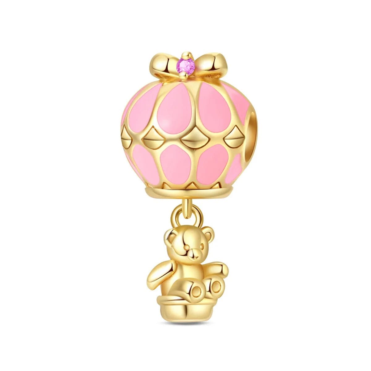 Golden Teddy Bear Hot Air Balloon Dangle Charm